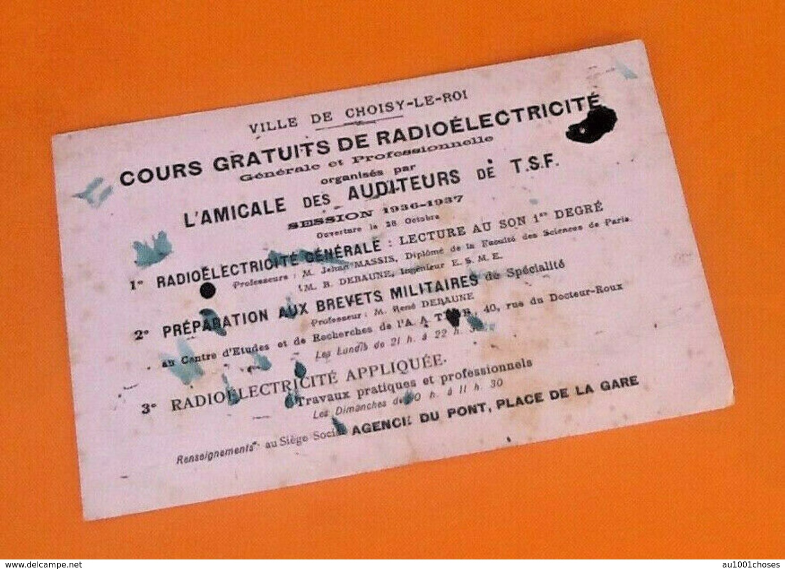 Ancien Buvard Ville De Choisy-le-Roi  Cours Gratuits De Radioélectricité Session 1936-1937 - Elektriciteit En Gas