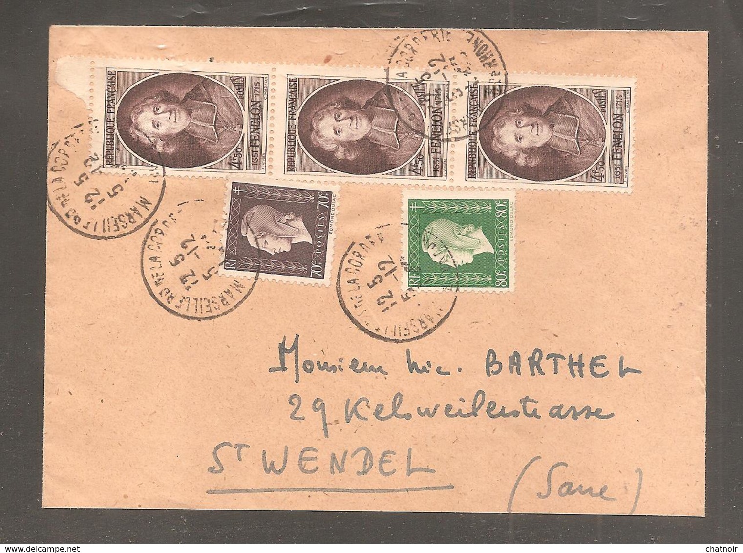 Envelop Oblit  Marseille  4,50 Fenelon X 3   70c Et 80c  Dulac   Pour La SARRE - 1944-45 Marianne De Dulac