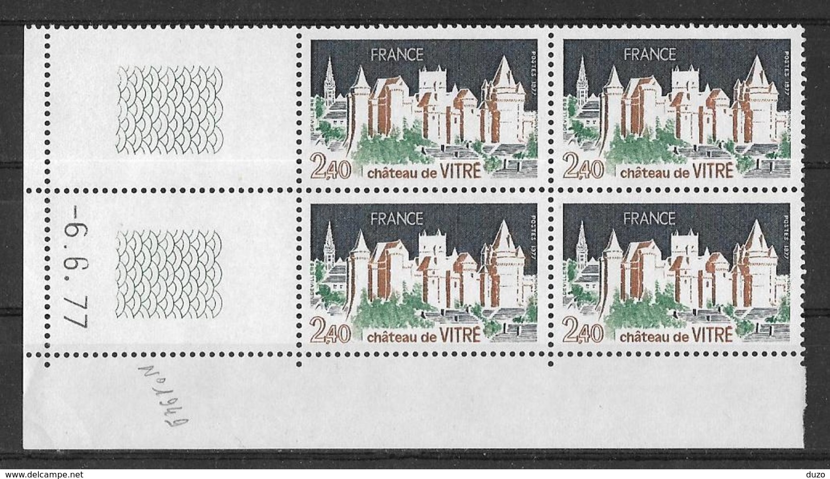 France -1977 - Coin Daté 6/6/77 - 2f.40 Gris-vert Et Brun  - Château De Vitré -Y&T N° 1949 ** Neuf Luxe (TB). - 1970-1979