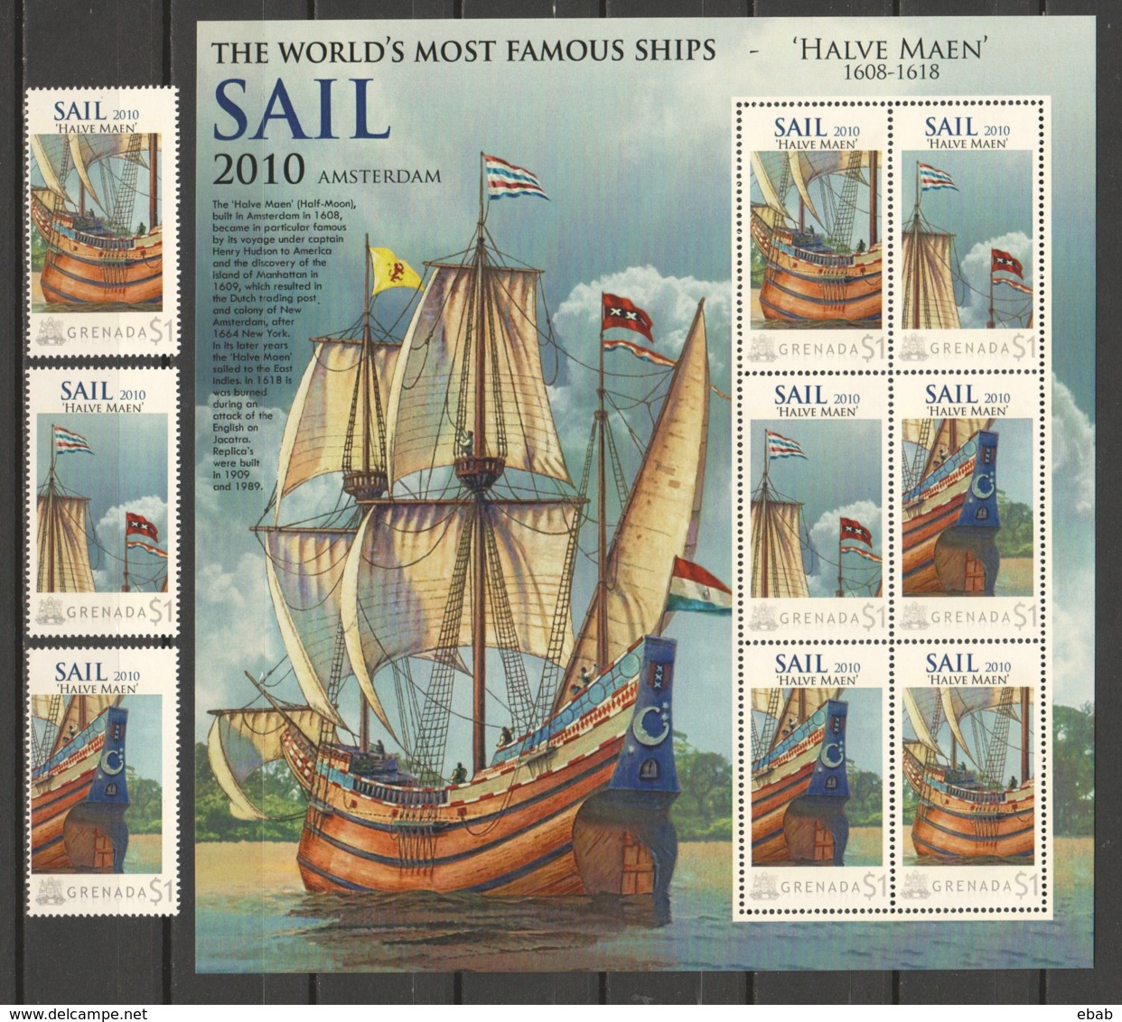 Grenada - SAIL 2010 - MNH Set MS HALVE MAEN 1608-1618 (*) - Boten