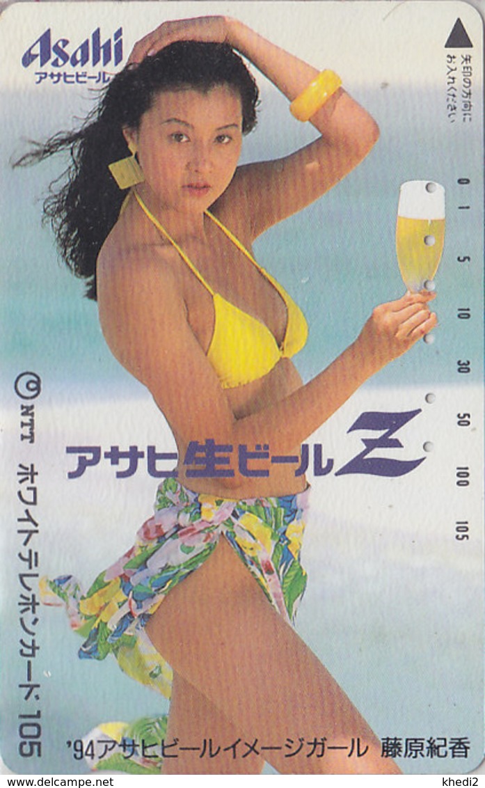 Télécarte Japon / 110-011 - FEMME & BIERE ASAHI - Erotic BIKINI GIRL Woman & BEER Japan Phonecard  - 789 - Personaggi