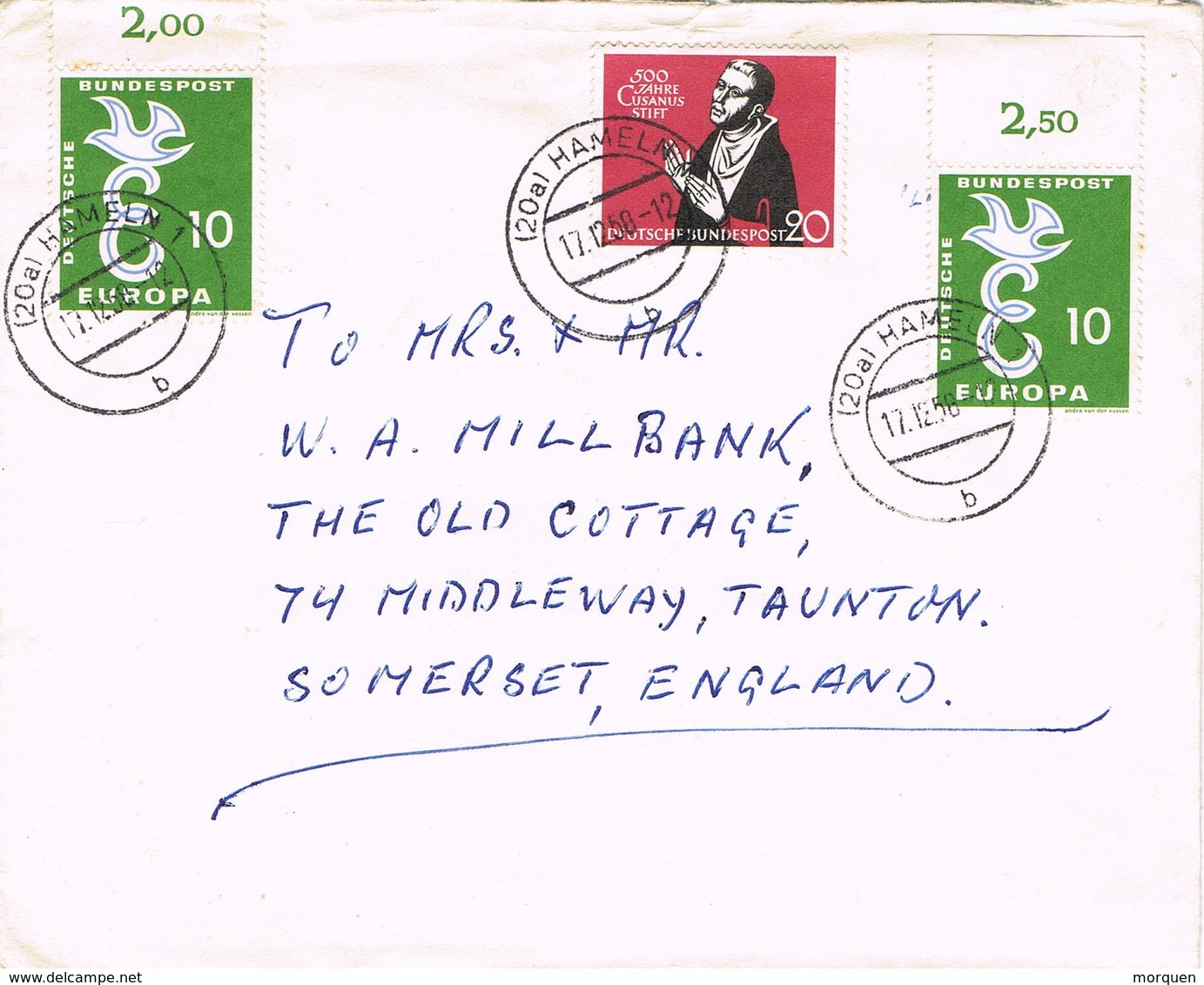 33350. Carta HAMELN (Alemania Federal) 1958. Stamp Europa - Cartas & Documentos