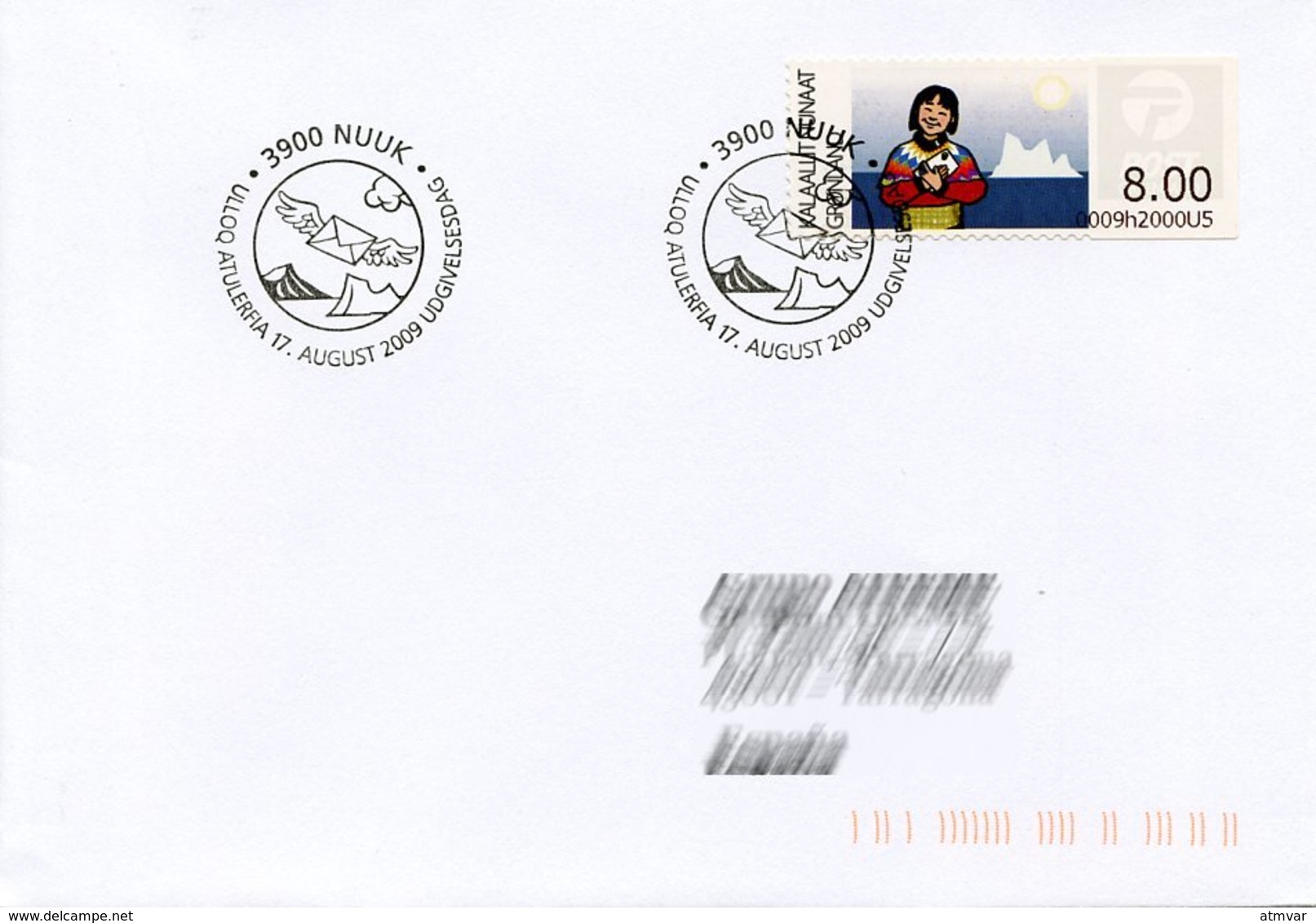 GREENLAND / GROENLAND (2009) - ATM - Receiving A Letter, Post, Iceberg - First Day - Machine Stamps