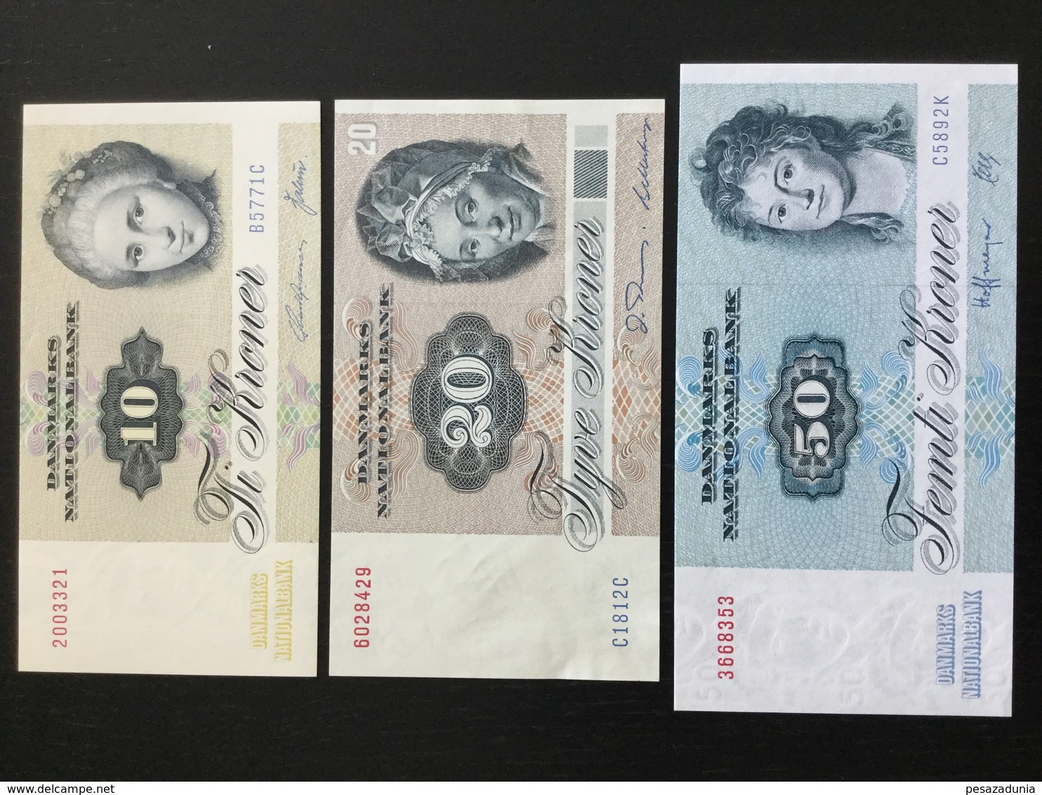 DENMARK SET 10 20 50 KRONER BANKNOTES 1977-1989 AU-UNC - Danimarca