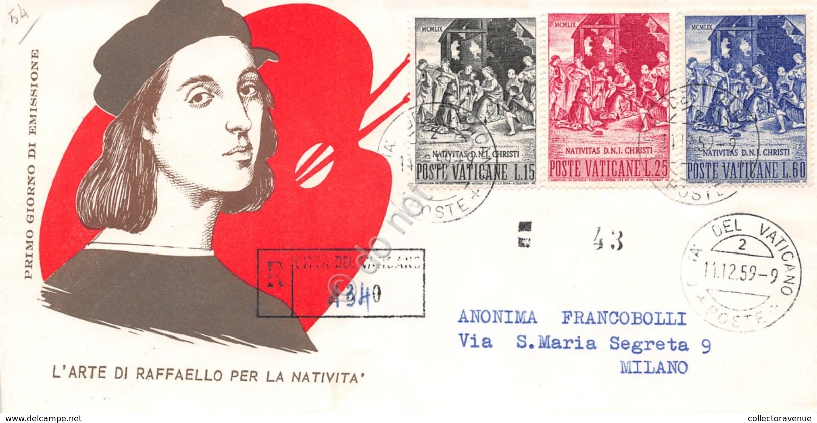 FDC Milvio Vaticano 1959 - Natale - Raccomandata Viaggiata - Non Classificati