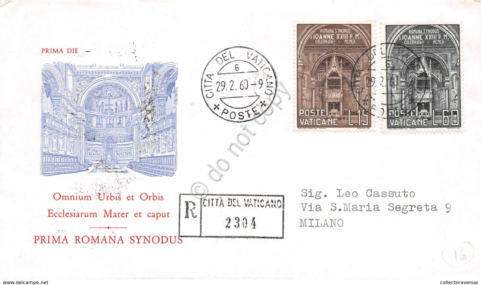 FDC Vaticano 1960 - Primo Sinodo Diocesano Di Roma - Raccomandata Viaggiata - Non Classificati