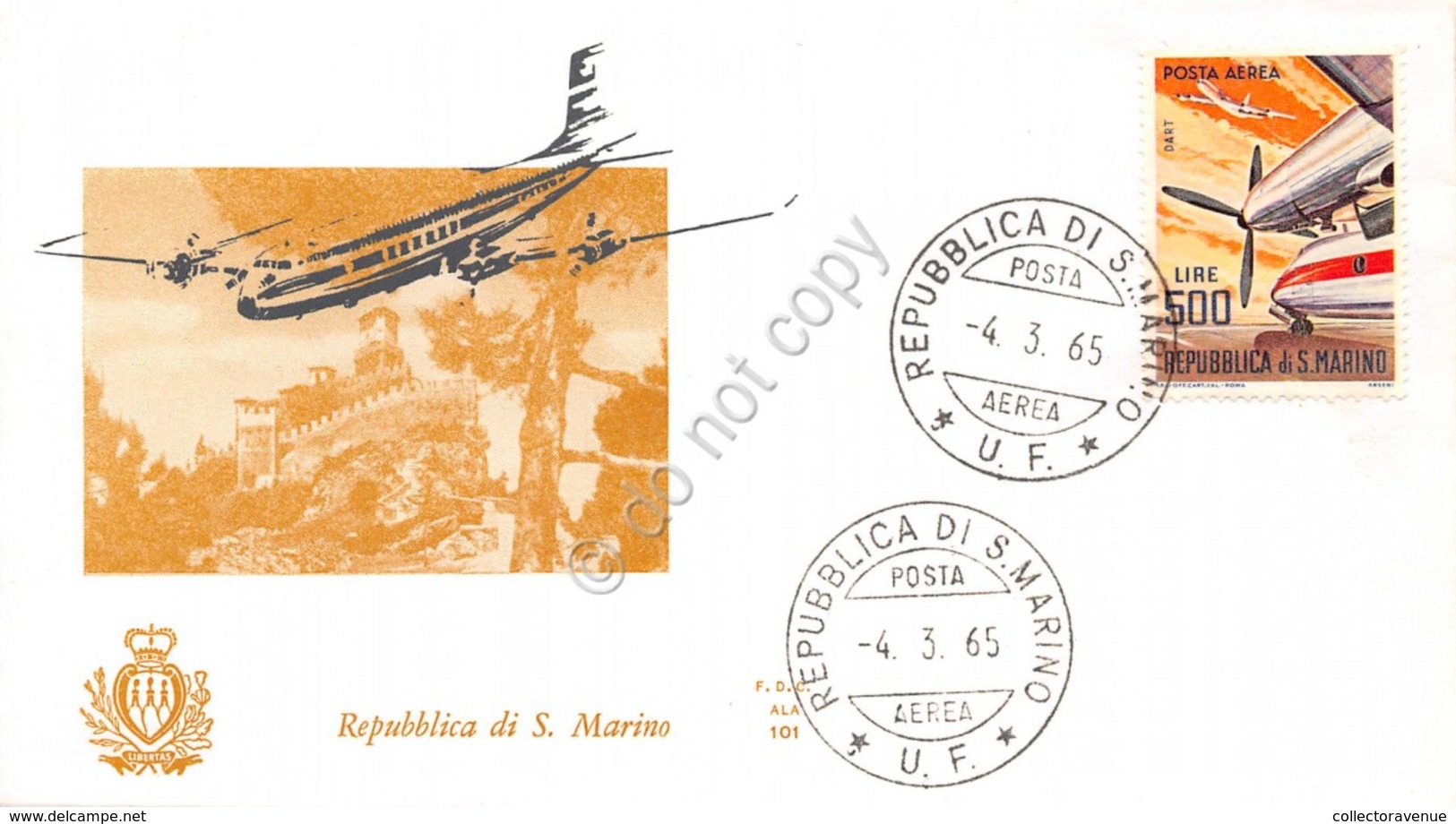 FDC Ala - San Marino 1965 - Posta Aerea - Aerei Moderni - Non Viaggiata - Sin Clasificación