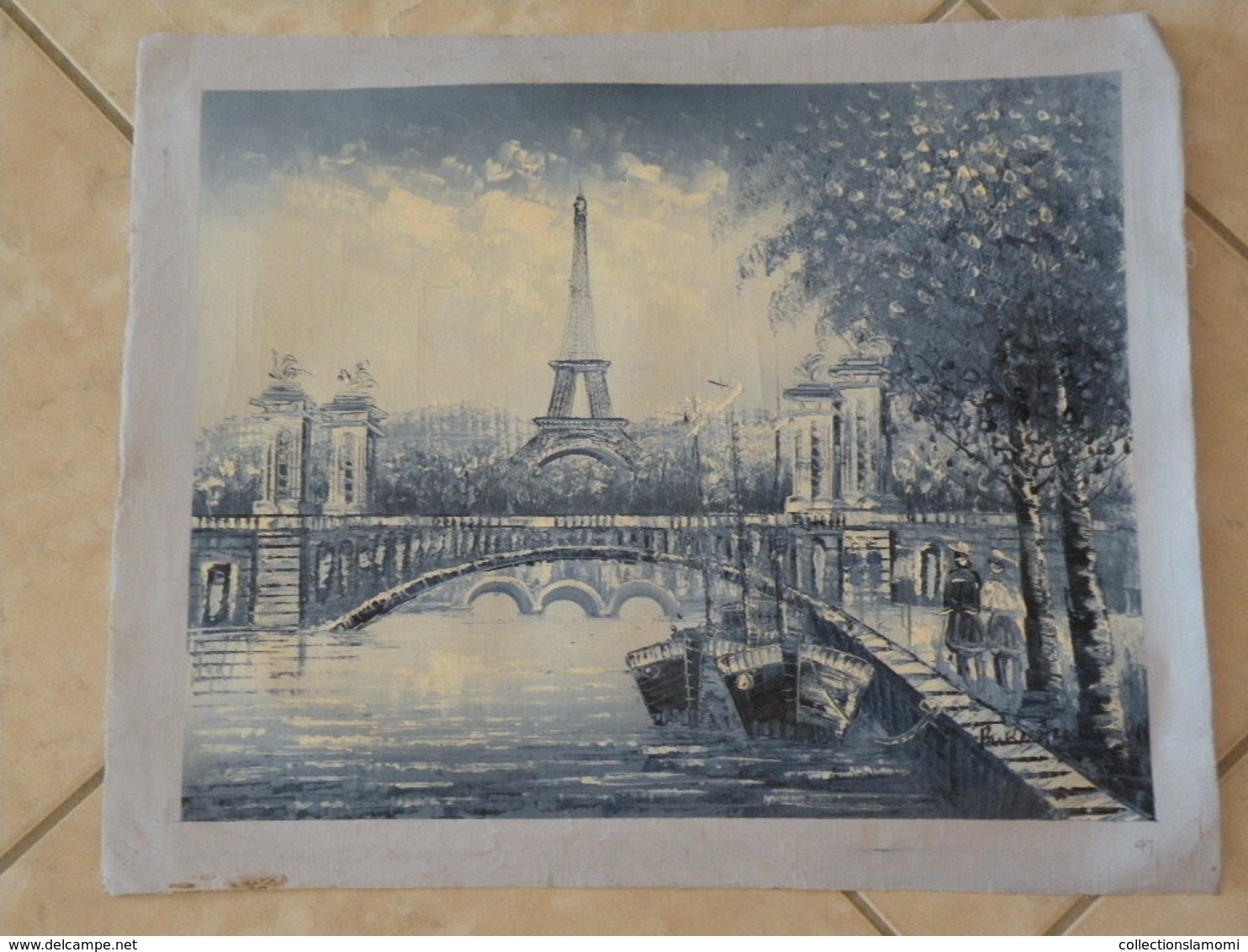 Paris Bords De Seine Avec La Tour Effel - Peinture à L'Huile Sur Toile 59cm X 49cm (signé) - Huiles