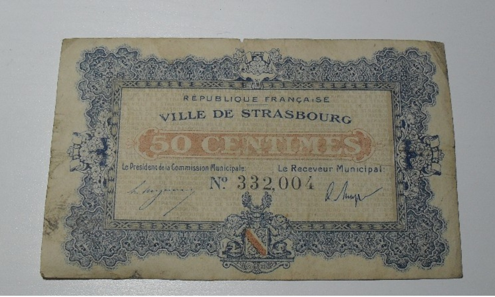 1918 - France - 50 CENTIMES, Ville De Strasbourg, N° 332,004 - Bons & Nécessité