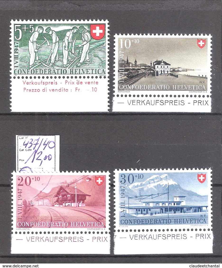 Suisse N° 437/40 ** MNH Et BDF  Cote Yvert & Tellier : 12,00 €. - Nuovi