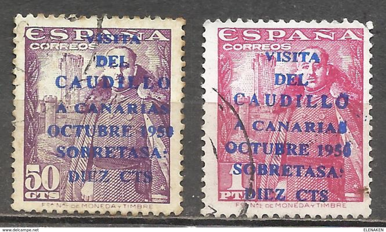 276B-ESPAÑA AÑO 1951 Nº1088/9 VISITA CAUDILLO CANARIAS SELLO ORIGINAL SOBRECARGA FALSA,USADOS. ************************* - Usados