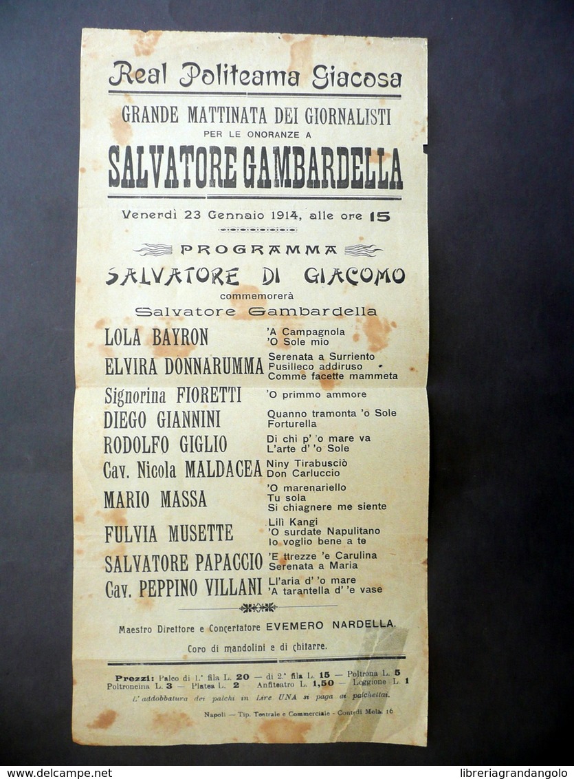 Locandina Giacosa Mattinata Dei Giornalisti Onoranze Gambardella Di Giacomo 1914 - Non Classificati