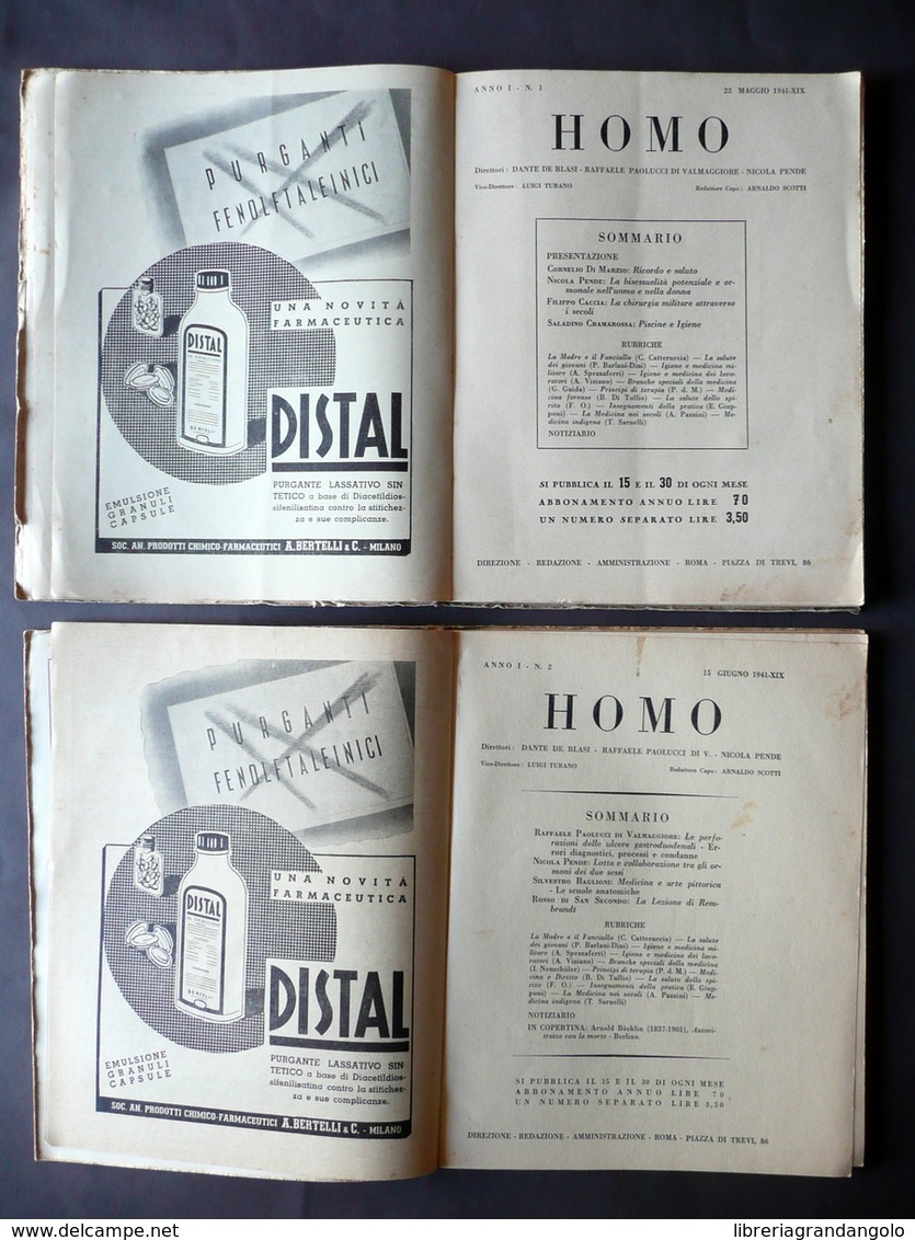 Homo Rivista De Blasi Paolucci Pende Anno I Numeri 1-2 1941 Medicina Igiene - Unclassified