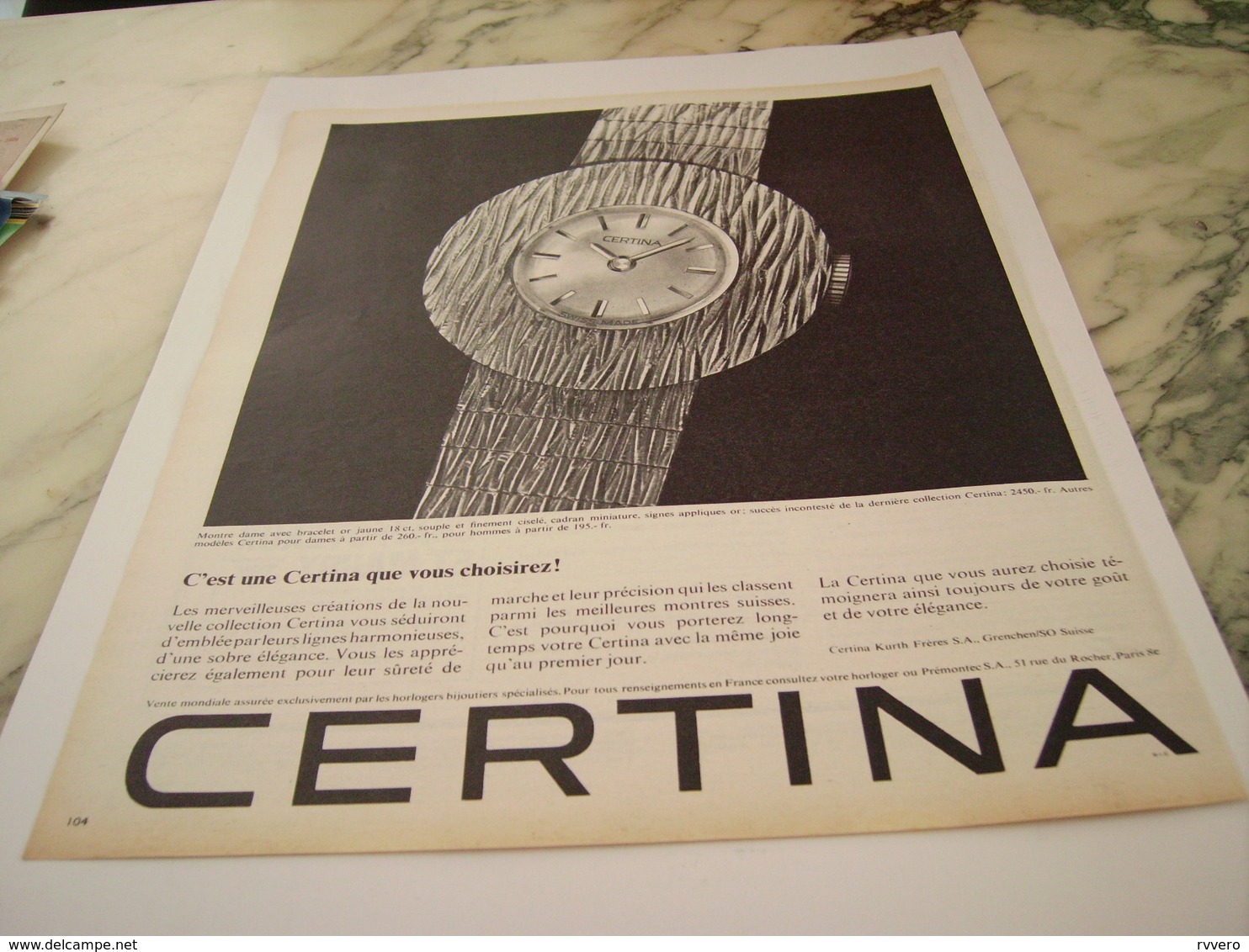 ANCIENNE PUBLICITE VOUS CHOISIREZ UNE MONTRE  CERTINA 1963 - Other & Unclassified