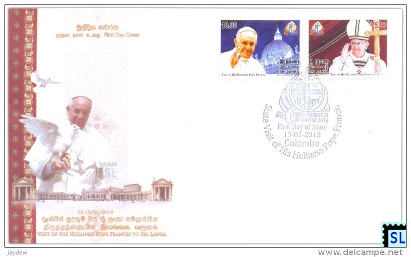 Sri Lanka Stamps 2015, Visit Of His Holiness Pope Francis, FDC - Sri Lanka (Ceilán) (1948-...)