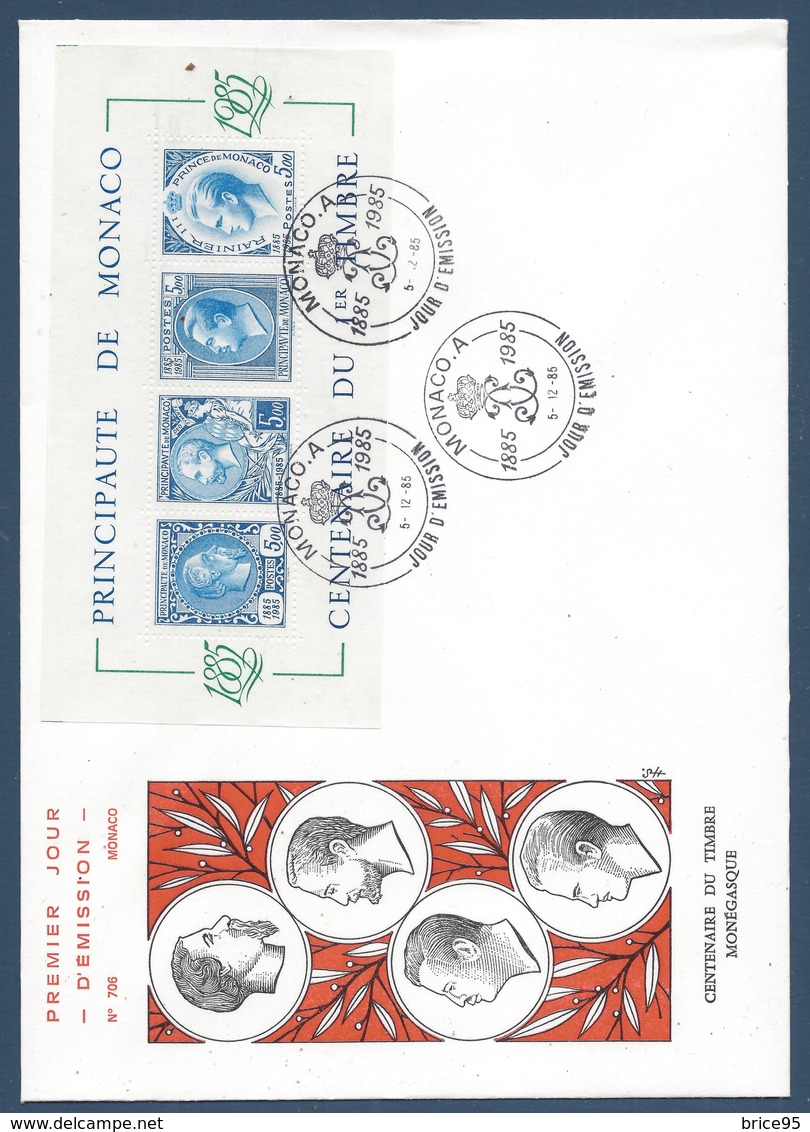 Monaco FDC - Premier Jour - Grand Format - Yt Bloc N° 33 - Centenaire Du Timbre Monégasque - 1958 - FDC