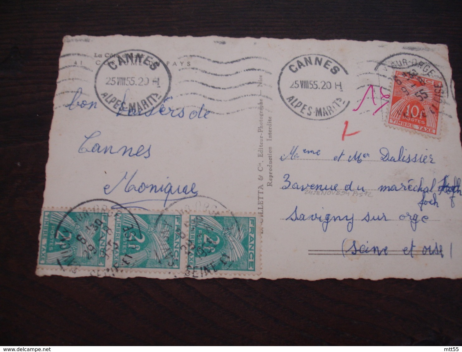 Lettre Taxee 4 Timbre Gerbe Gerbes 10 F Et Babe De 2 F - 1859-1959 Covers & Documents