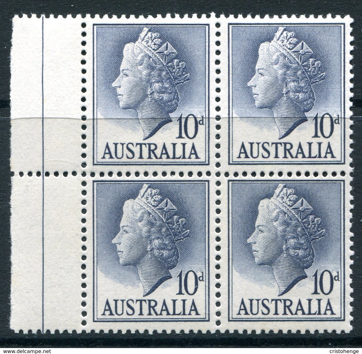 Australia 1955-57 QEII Definitives - 10d Deep Grey-blue Block LHM (SG 282c) - Mint Stamps