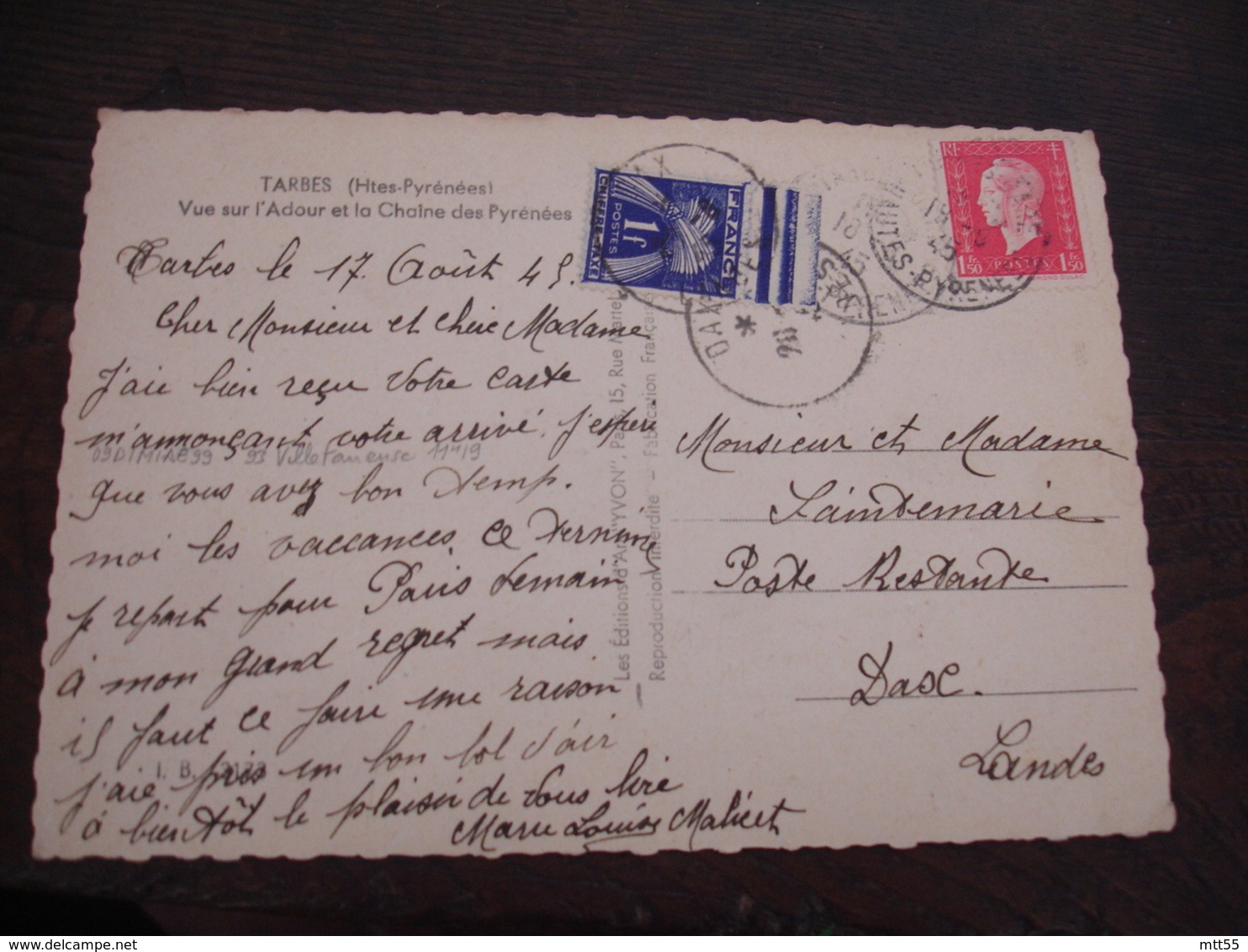 Lettre Taxee  Timbre Gerbe Gerbes  1 F - 1859-1959 Covers & Documents