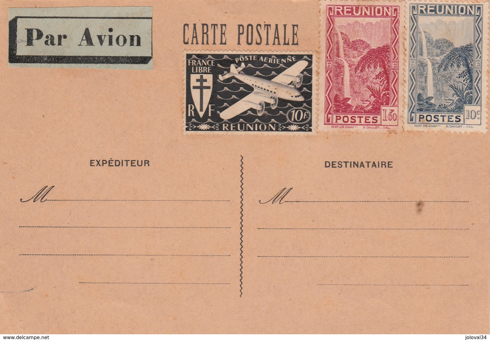 Réunion Yvert PA 31 + 129 + 172 Non Oblitérés Sur Carte Postale Avion Non Circulée Ni Adressée - Verso Vierge - Cartas & Documentos