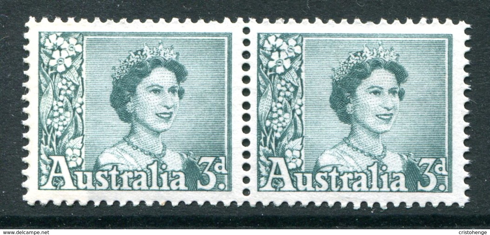 Australia 1959-63 QEII Definitives - 3d Blue-green - Coil Pair LHM (SG 311a) - Neufs