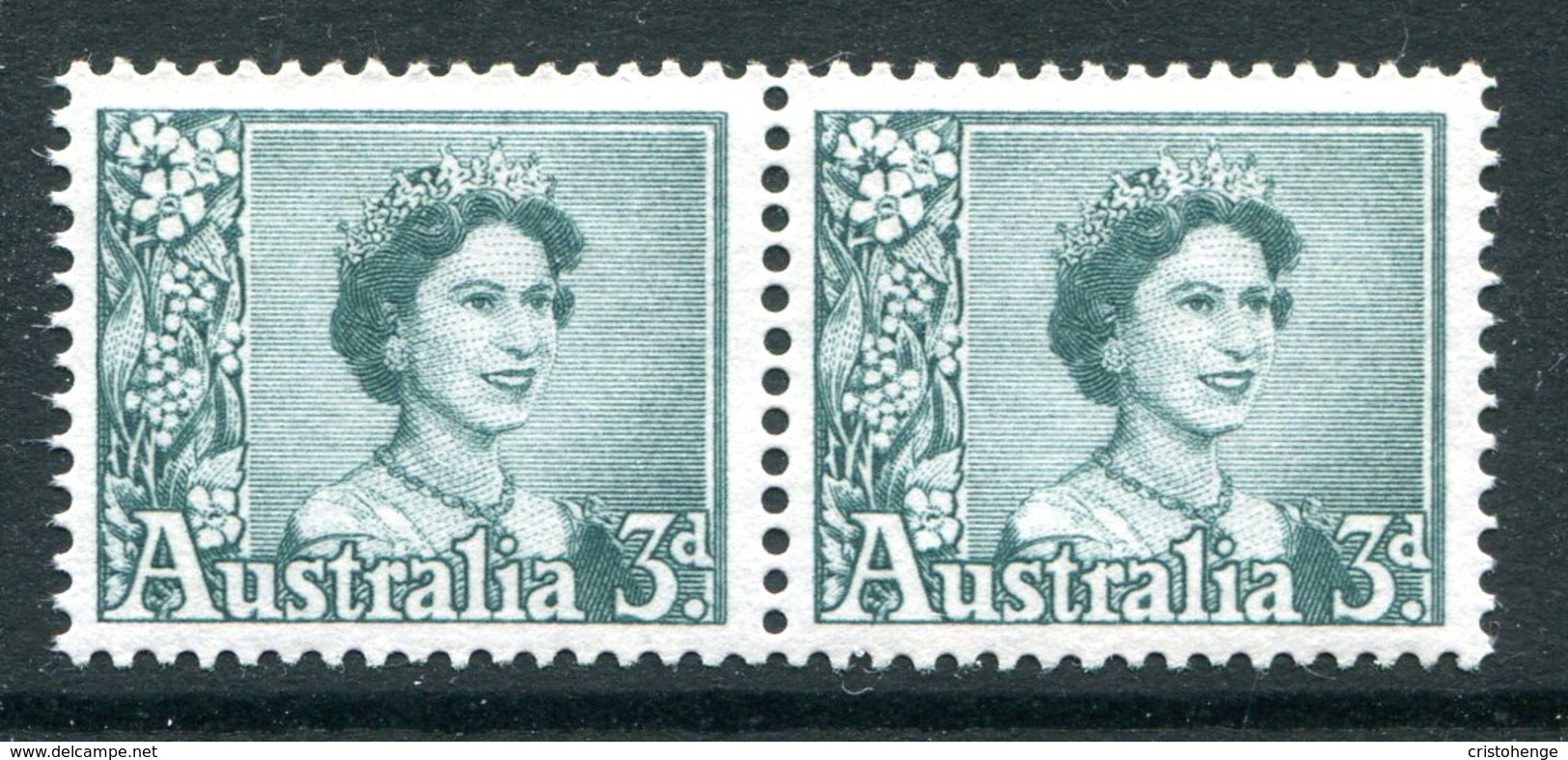 Australia 1959-63 QEII Definitives - 3d Blue-green - Coil Pair LHM (SG 311a) - Ungebraucht