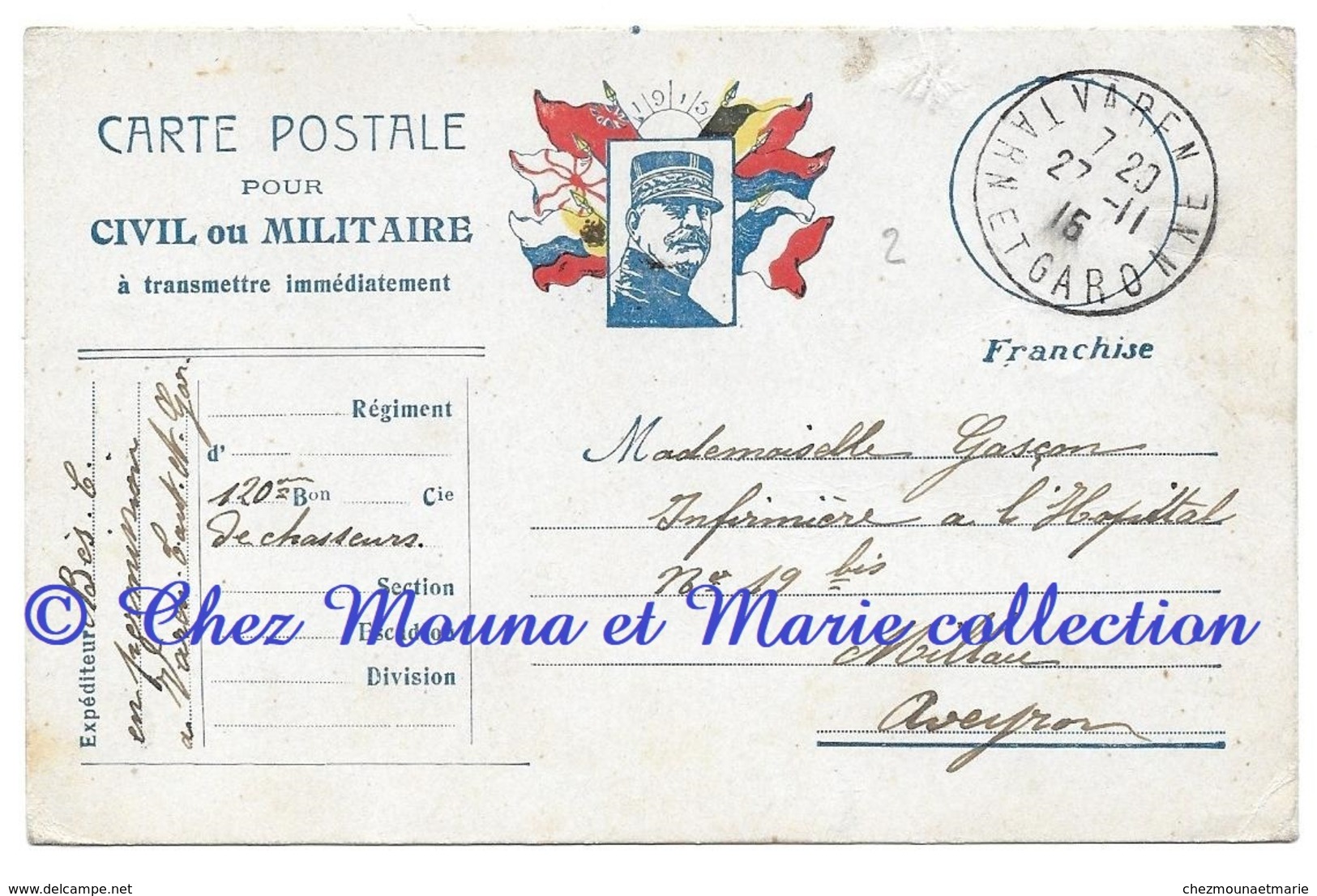 WWI - BES 120 EME BCA VAREN - GASCON INFIRMIERE HOPITAL N° 19 BIS MILLAU - CPA MILITAIRE - Guerra 1914-18