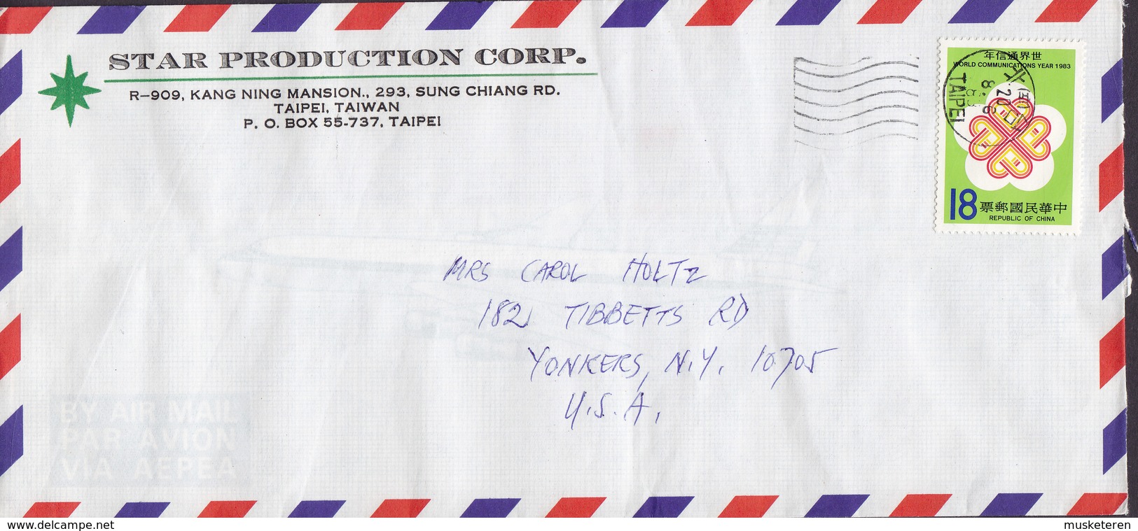 Taiwan Air Mail STAR PRODUCTION CORP., TAIPEI 1980 Cover Brief YONKERS United States World Communications Year - Briefe U. Dokumente