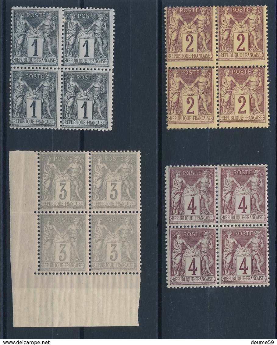 CV-170: FRANCE: Lot "SAGE N/U" N°83-85-87-88 En Blocs De 4* - 1876-1898 Sage (Tipo II)