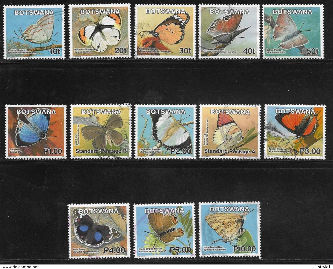 Botswana Scott # 843-55 Used Short Set Butterflies, 2007 - Botswana (1966-...)