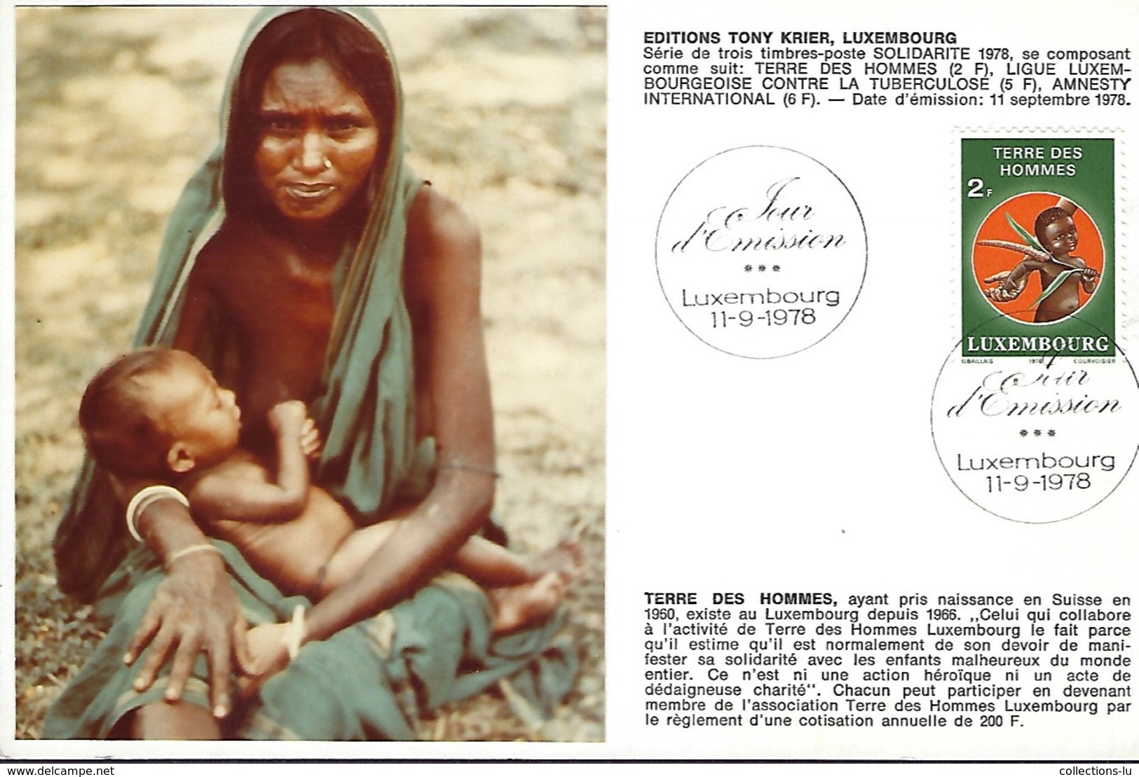 11.9.1978  -  Edit. Tony Krier,Luxembg  -   Terre Des Hommes - Cartes Maximum