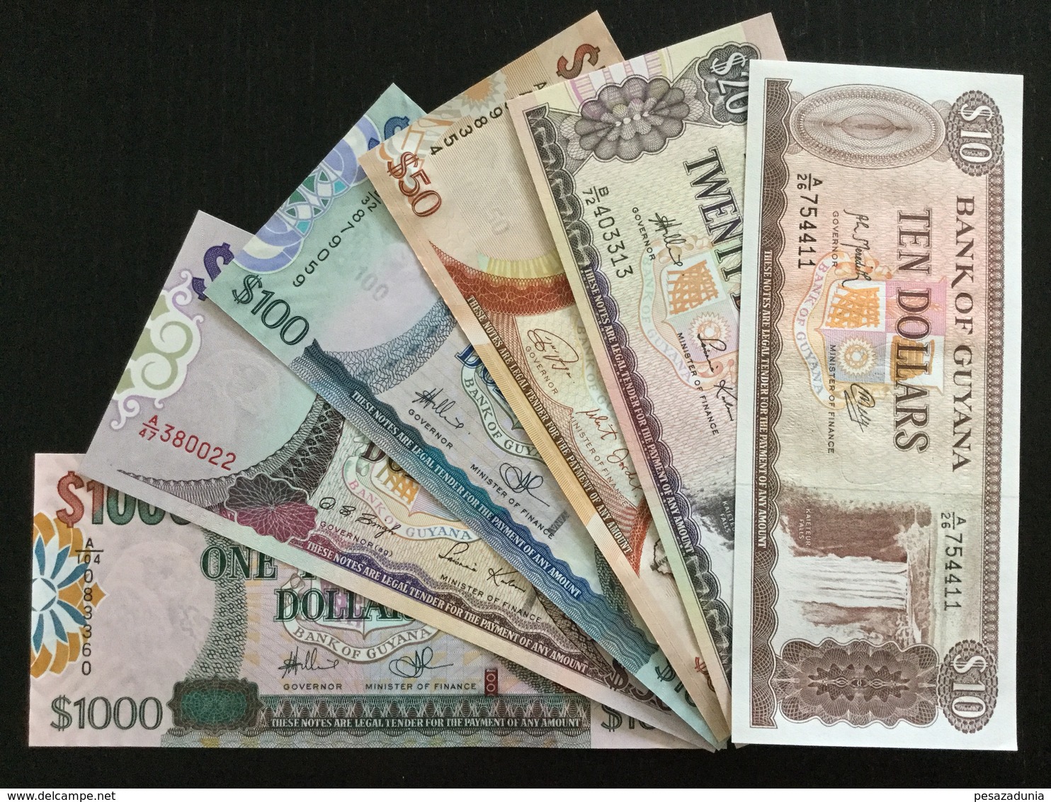 GUYANA SET 10 20 50 100 500 1000 DOLLARS BANKNOTES UNC - Guyana