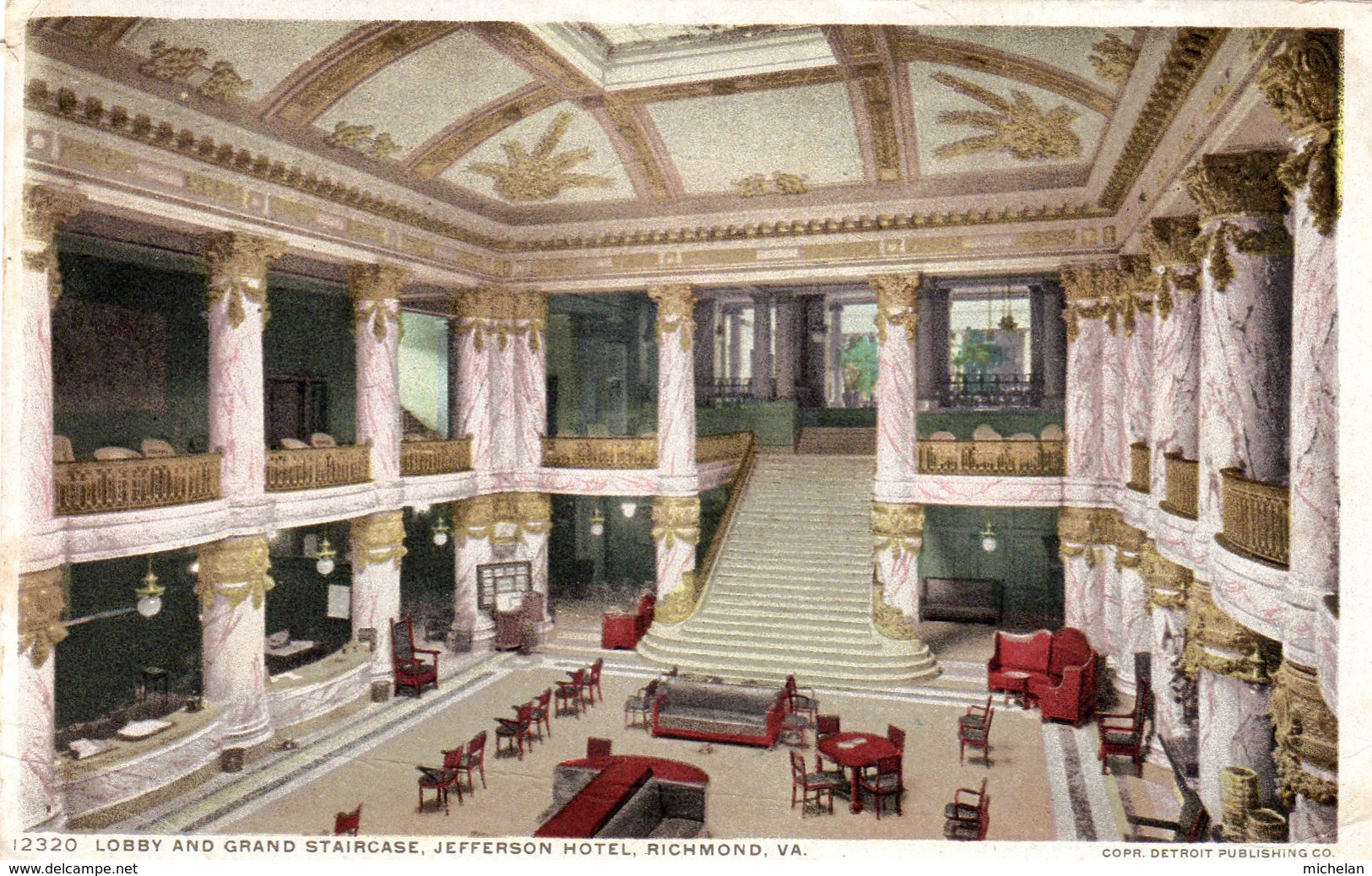 CPA   ETATS-UNIS---LOBBY AND GRAND STAIRCASE JEFFERSON HOTEL RICHMOND---1912 - Richmond