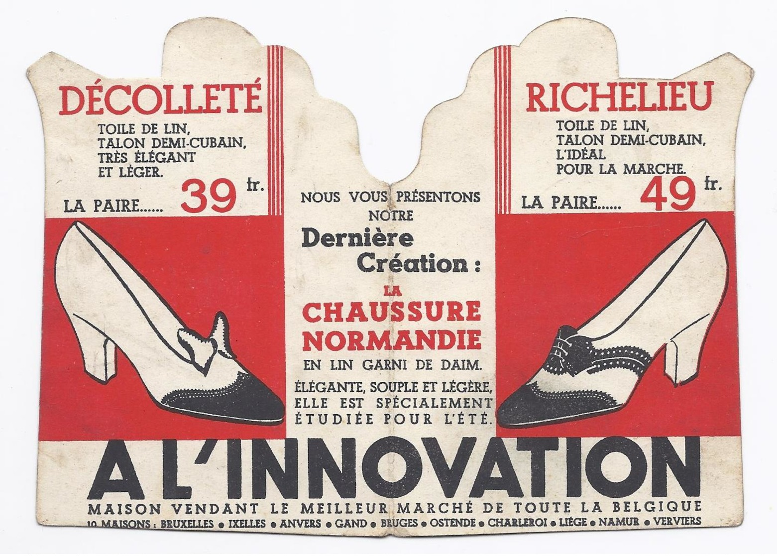 PUB NORMANDIE BATEAU A L'INNOVATION CHAUSSURE BRUXELLES IXELLES ANVERS GAND BRUGES OSTEND CHARLEROI LIEGE NAMUR VERVIERS - Publicidad