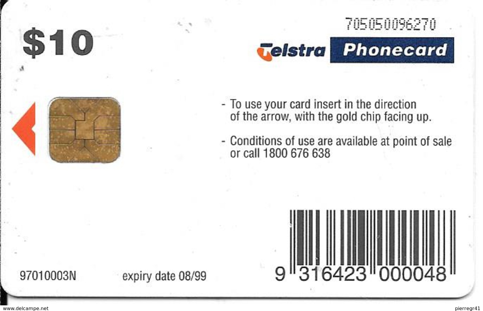 CARTE-PUCE-AUSTRALIE-10$-TELSTRA-TASMANIA RAIN FOREST-Exp 08/99-UTILISE -TBE - Australie