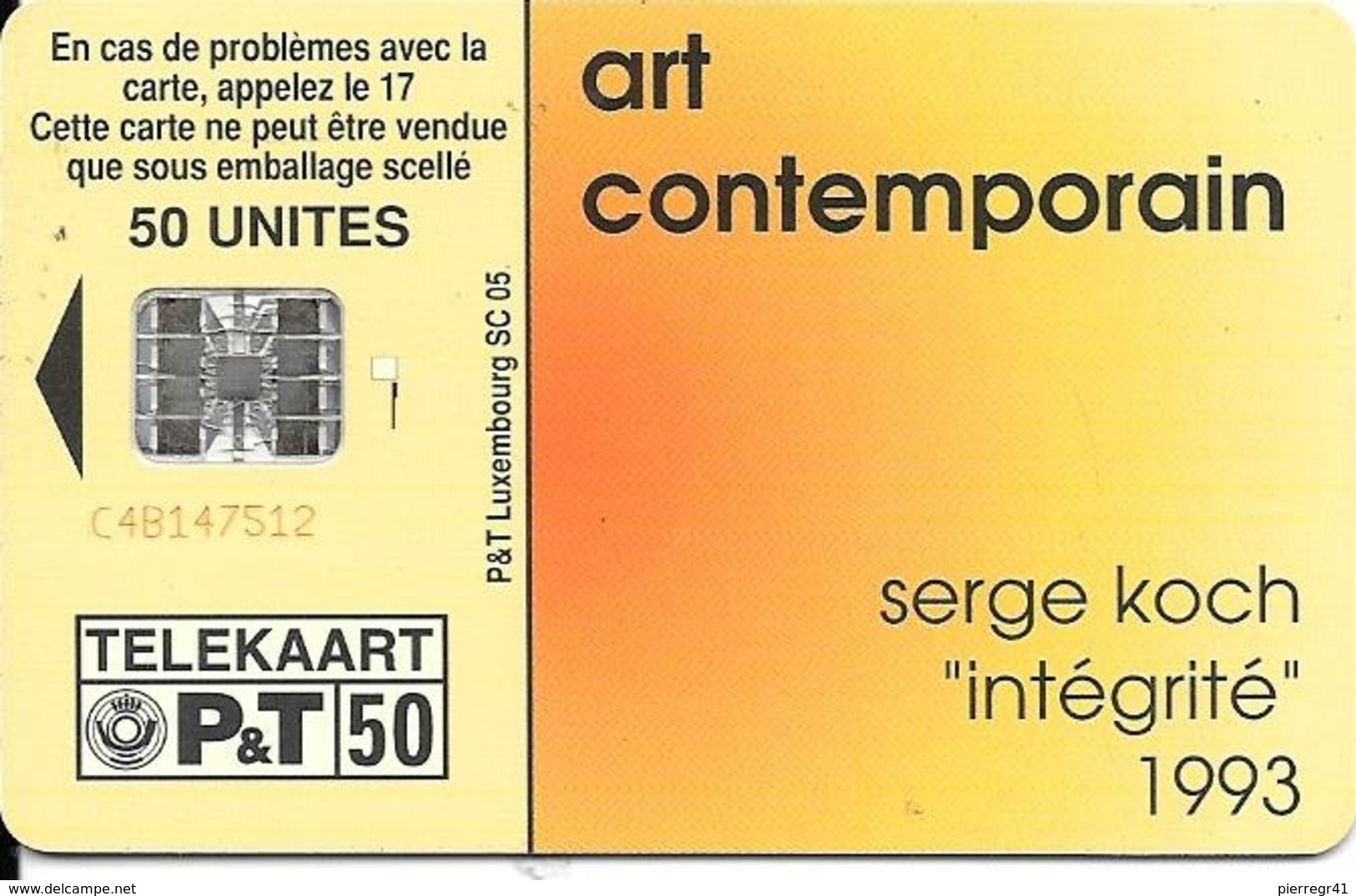 CARTE-PUCE-LUXEMBOURG-50U-SC02-SC7-1994-ART CONTEMPORAIN-2-SERGE KOCH-V° N° Série-C4B147512-TBE - Luxemburg