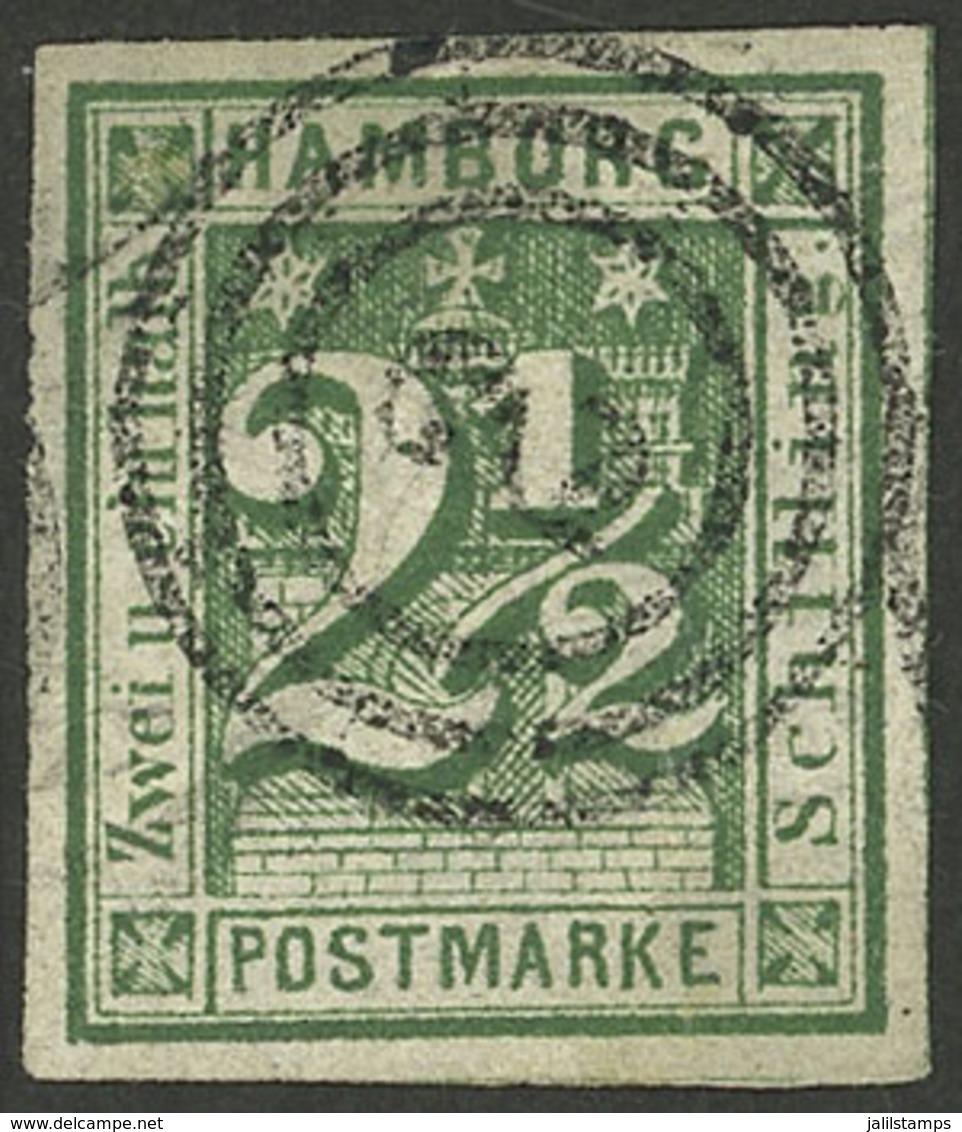 GERMANY: Sc.12, 1864 2½s. Green, Used, Very Fine Quality! - Hamburg