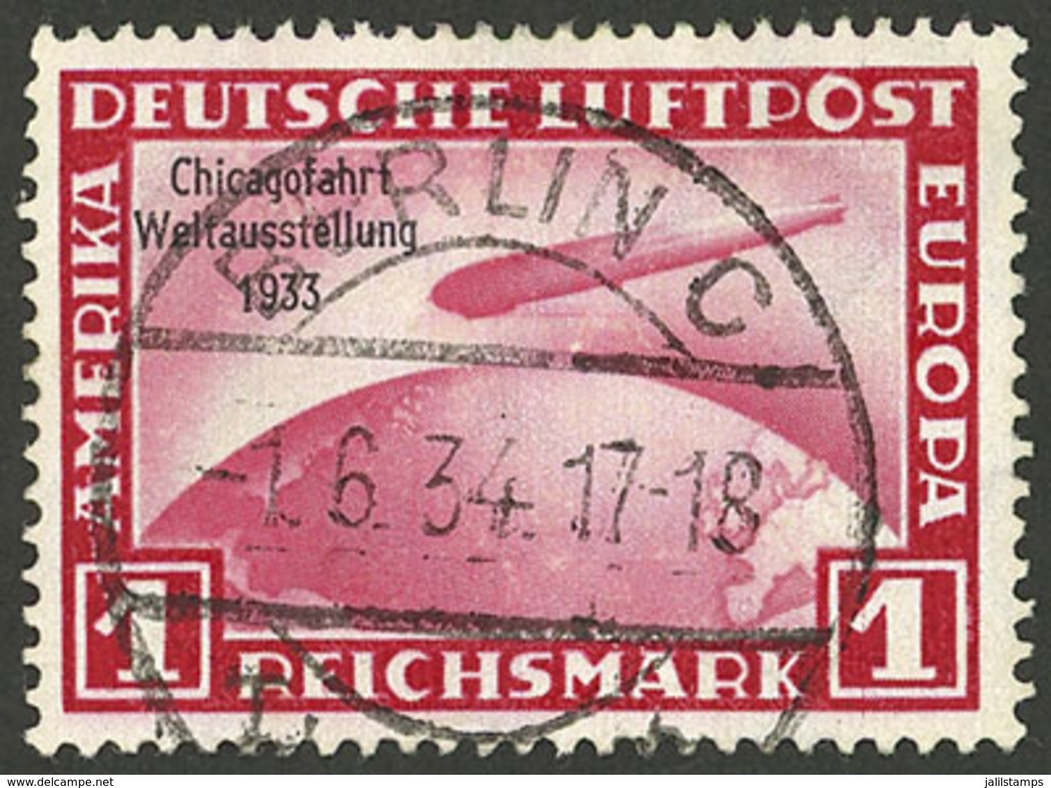 GERMANY: Sc.C43, 1933 Chicagofahrt 1Mk. Carmine Used In Berlin On 1/JUN/1934, VF! - Autres & Non Classés