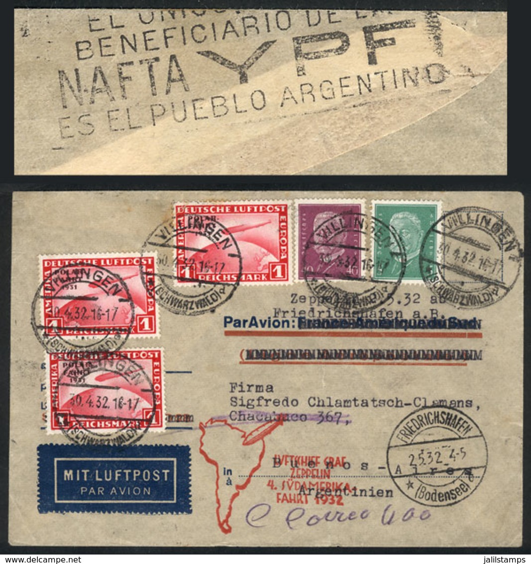 GERMANY: Cover Sent From Villingen To Argentina On 30/AP/1932 By ZEPPELIN, The Postage Includes Sc.C40 X3, Transit Mark  - Sonstige & Ohne Zuordnung