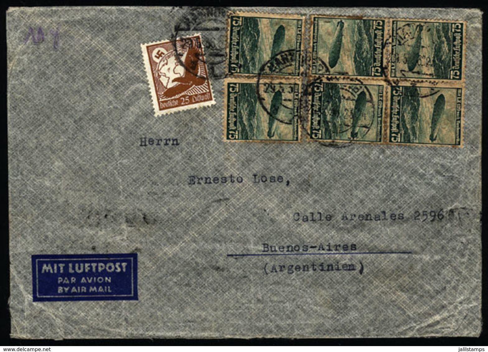 GERMANY: Airmail Cover Sent From Hannover To Argentina On 29/MAY/1936 With Attractive Postage Of 4.75Mk., Very Nice! - Andere & Zonder Classificatie