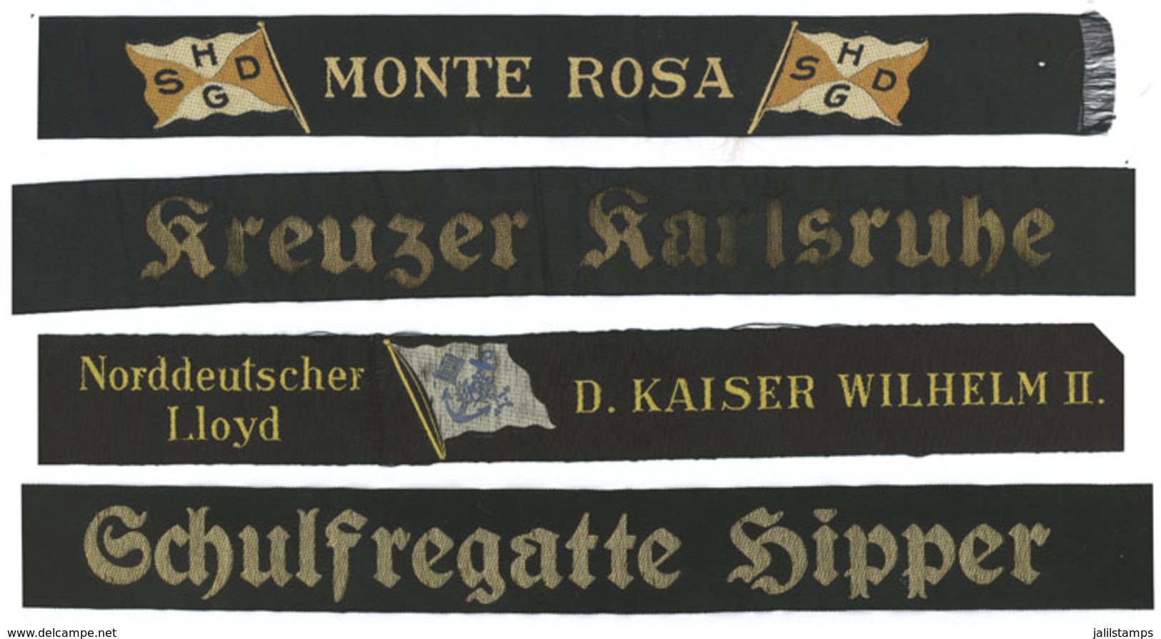 GERMANY: 4 Old (circa 1900/1920) Original Ribbons Of Ships, 2 Cut, Very Fine Quality, Rare! - Welt