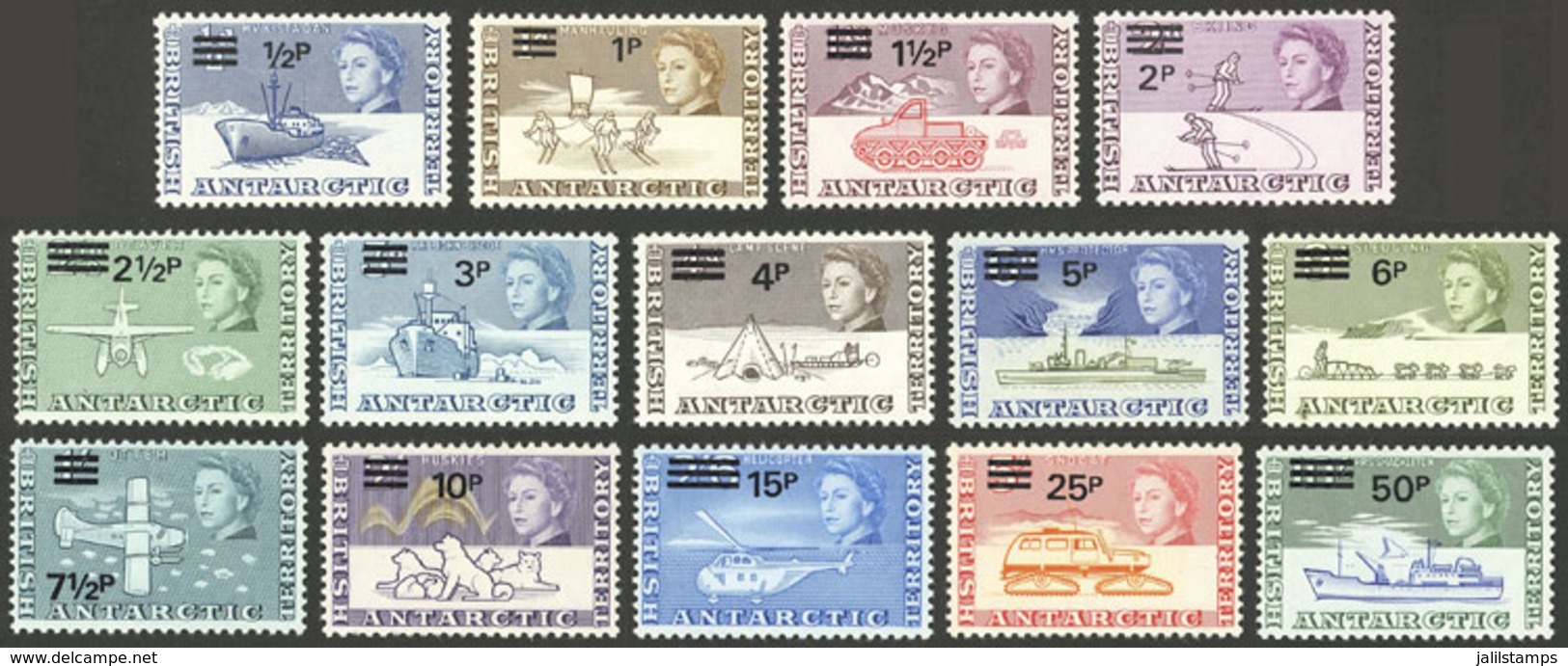 BRITISH ANTARCTIC TERRITORY: Yvert 25/38, 1971 Complete Set Of 14 Overprinted Values, MNH And Of Excellent Quality! - Other & Unclassified