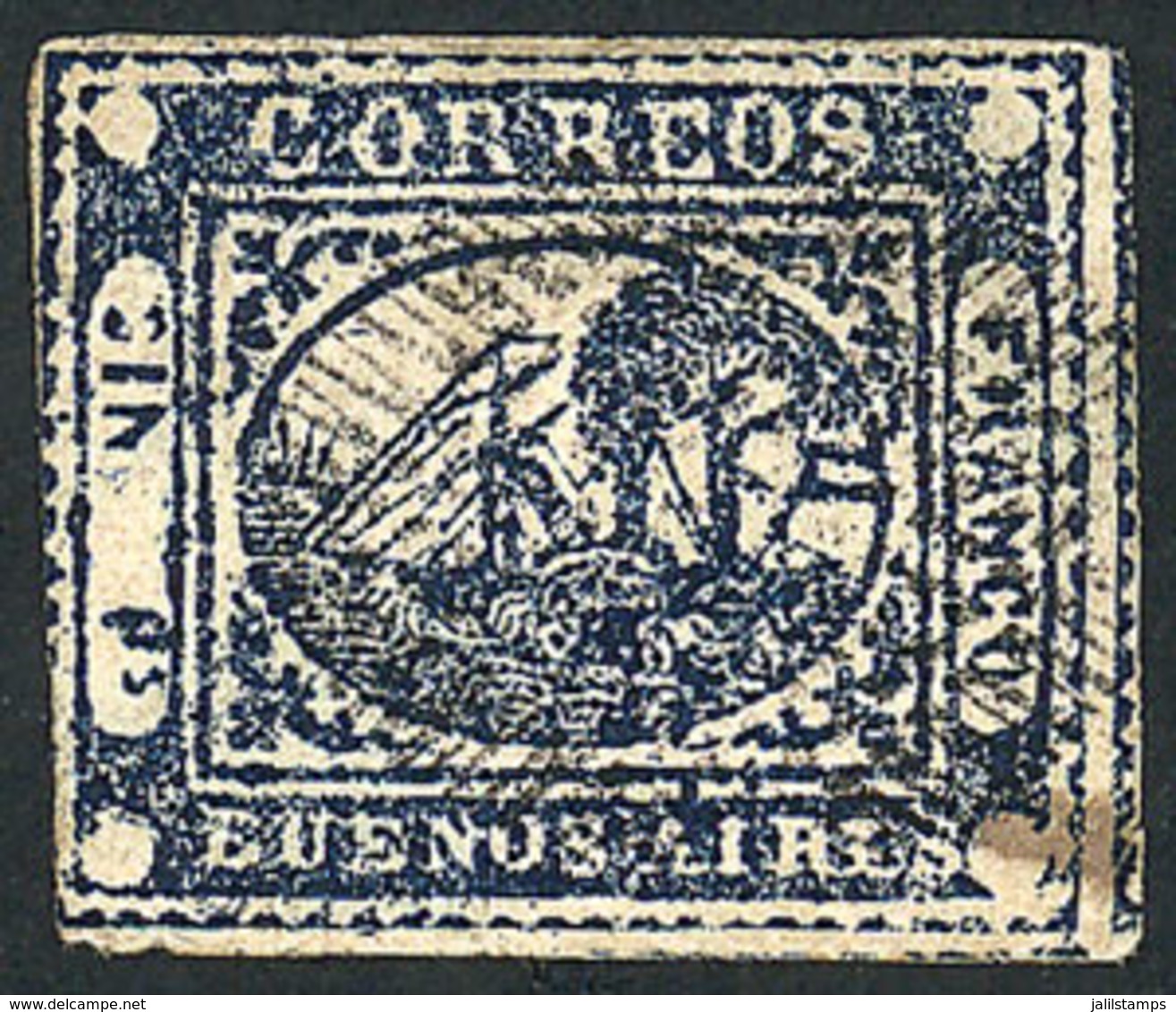 ARGENTINA: GJ.11, IN Ps. Blue, Type 31 On The Reconstruction, Immense Margins, Tiny Defect On Back, Superb Appeal! - Buenos Aires (1858-1864)