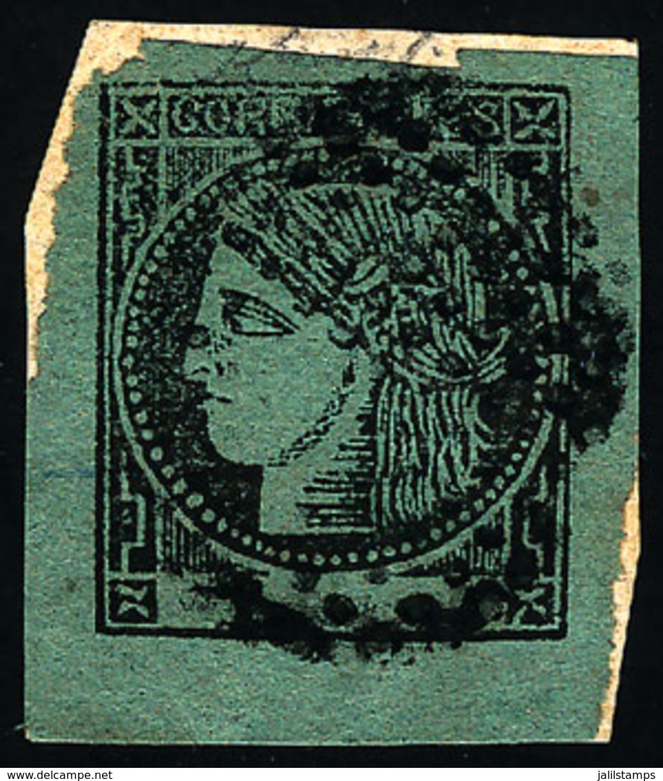 ARGENTINA: GJ.5, Bluish Green, On Small Fragment With Mute Dotted Cancel Of CORRIENTES, VF, Catalog Value US$200. - Corrientes (1856-1880)