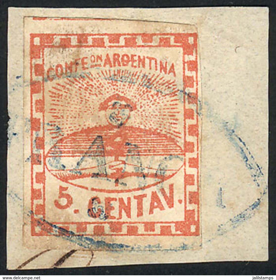 ARGENTINA: GJ.1, Used On Fragment, With FRANCA Cancel Of Santa Fe In Blue, VF, Signed By Alberto Solari On Back. - Usados