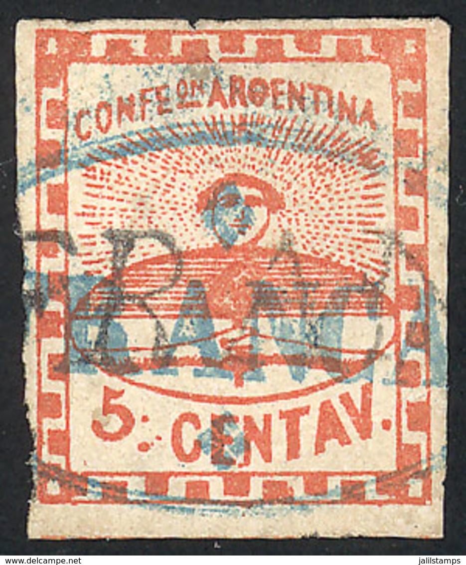 ARGENTINA: GJ.1d, With "two Periods After The 5" Variety, And DOUBLE Cancellation: FRANCA Of Paraná In Blue + FRANCA Of  - Gebraucht