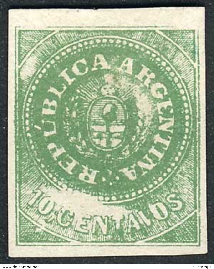 ARGENTINA: GJ.8b, 1862 10c. Green With "8 Cut Angles" Var. And Notable Plate Wear Producing Large White Spots, Superb, V - Other & Unclassified