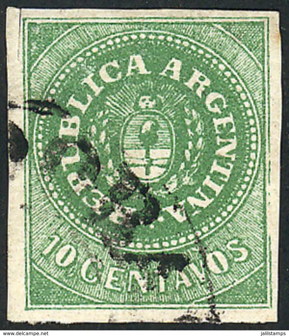 ARGENTINA: GJ.8B, 10c. With Accent, DARK GREEN, Ample Margins, Superb Quality! - Other & Unclassified