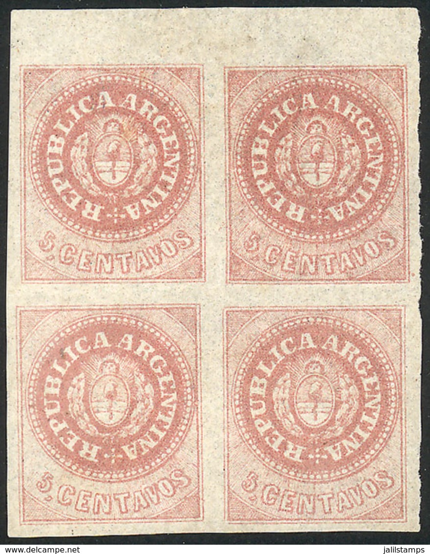 ARGENTINA: GJ.10, 5c. Without Accent, Mint Block Of 4 Of Excellent Quality! - Sonstige & Ohne Zuordnung