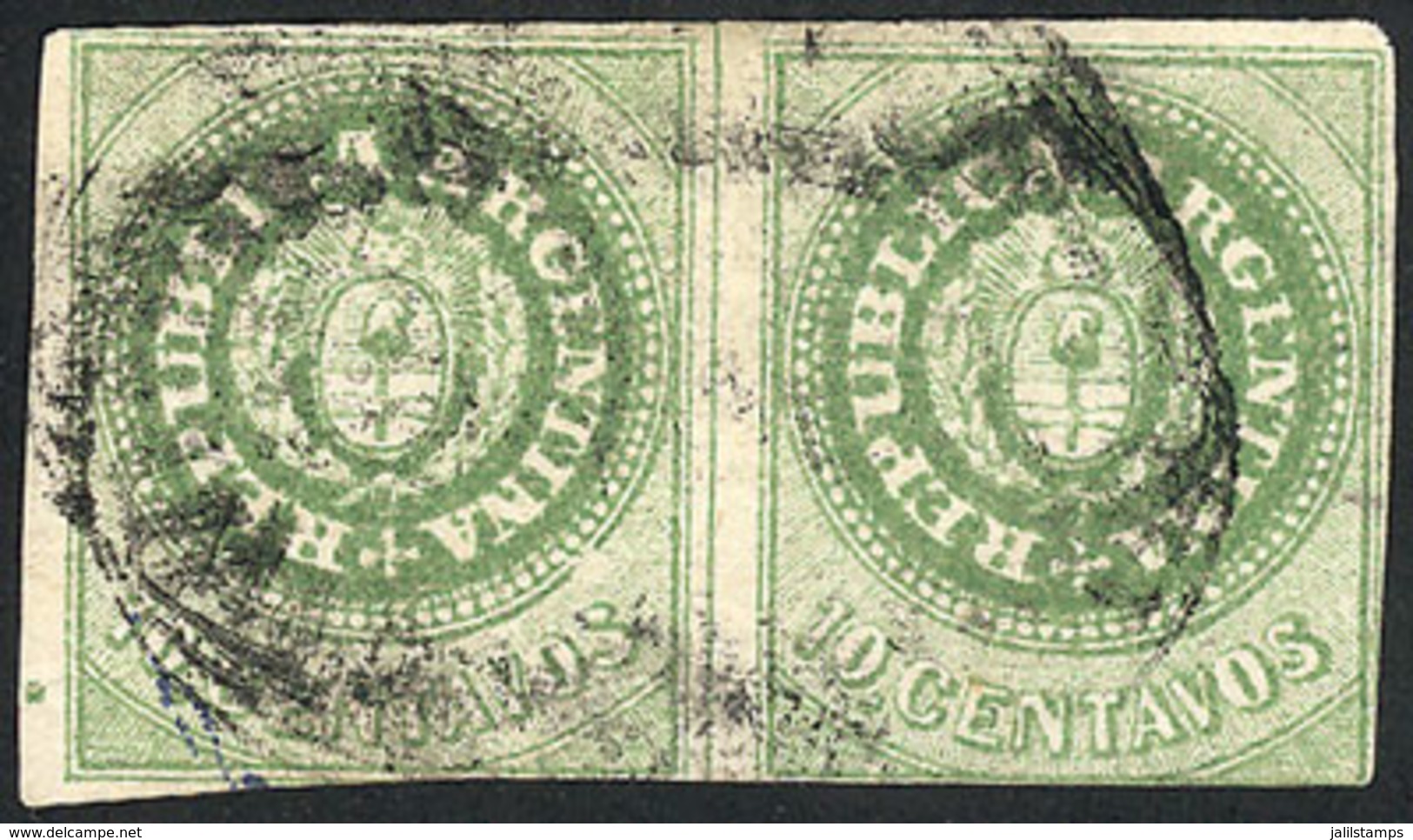 ARGENTINA: GJ.11, 10c. WITHOUT Accent, Pair With The Rare Oval Cancel "Sucursal De La Administración Gral. De Correos De - Sonstige & Ohne Zuordnung